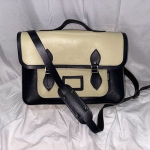 Zatchels NWOT Ivory and Navy Large Handmade Leather Satchel Bag Purse Briefcase